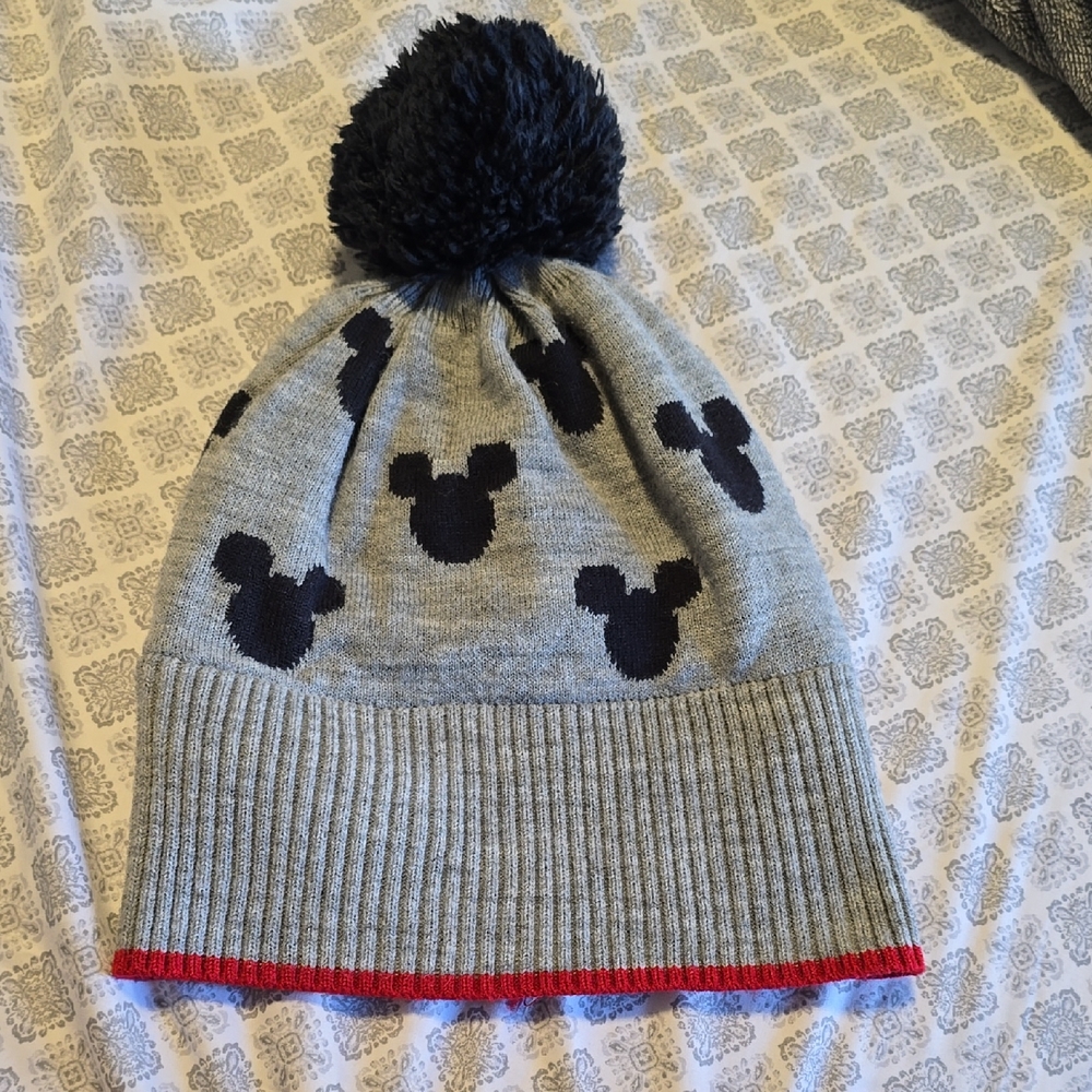 GAP From Disney Mickey Gray and Black Winter Hat with Pom-Pom